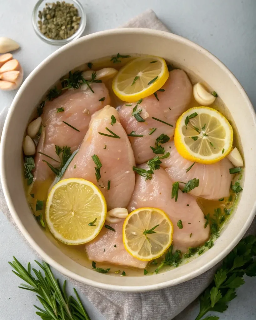 Thin chicken breast in lemon herb marinade