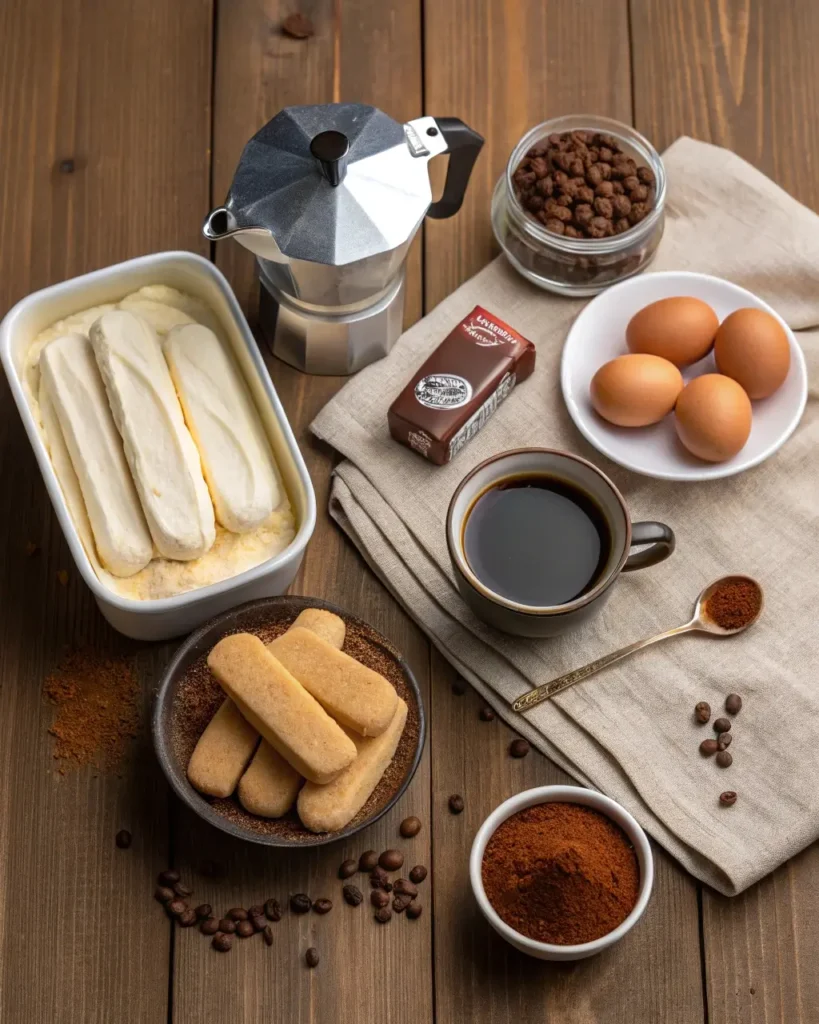 Tiramisu ingredients laid out for the best tiramisu recipe