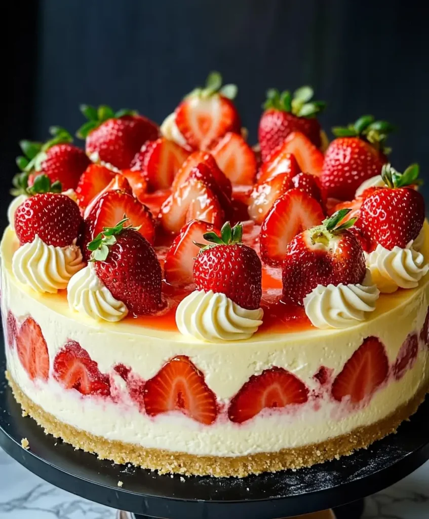 Why you’ll love this strawberry cheesecake with white chocolate swirls