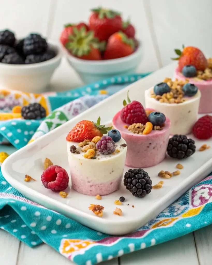 plated frozen yogurt bites with granola