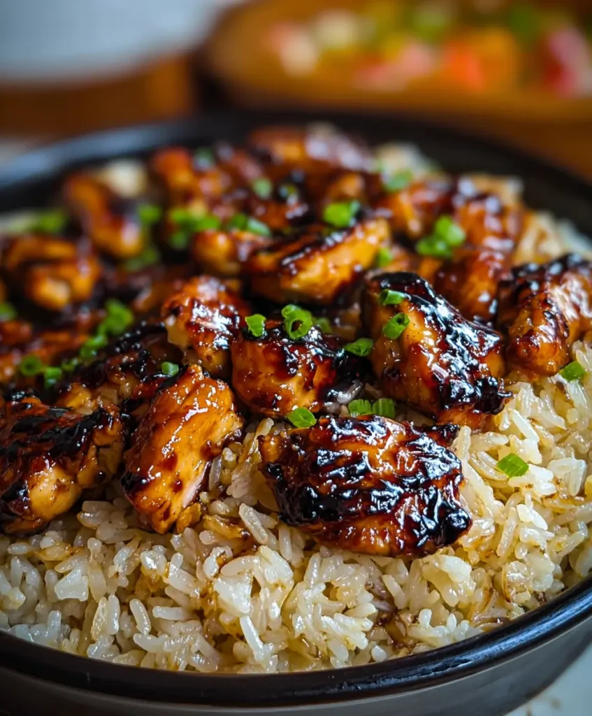 Glazed Honey BBQ Chicken Rice Bowl