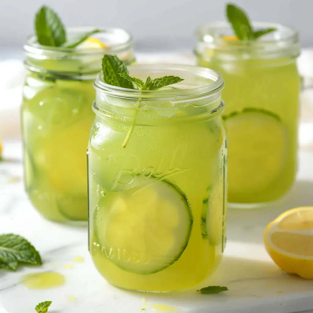 Homemade Cucumber Lemonade in Ball Jars