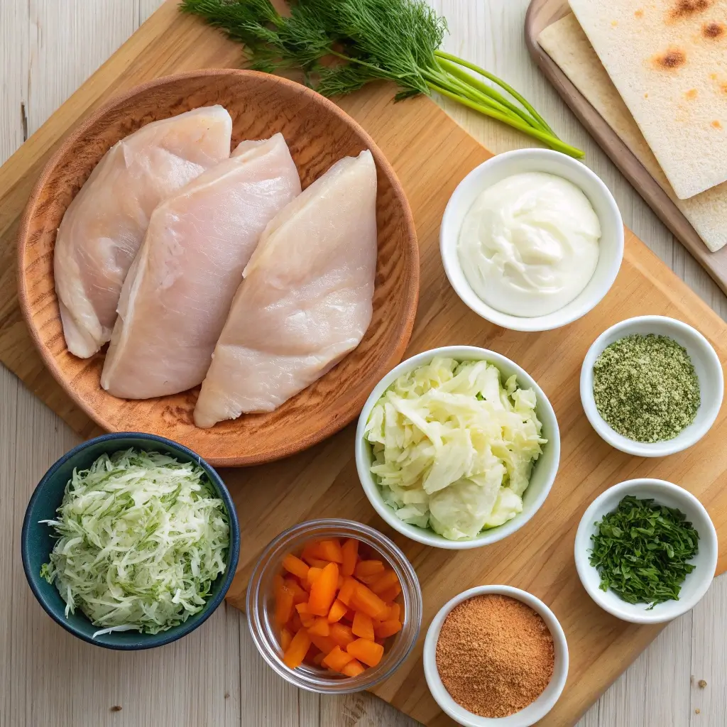 Ingredients for Sheet Pan Chicken Pitas with Herby Ranch Slaw