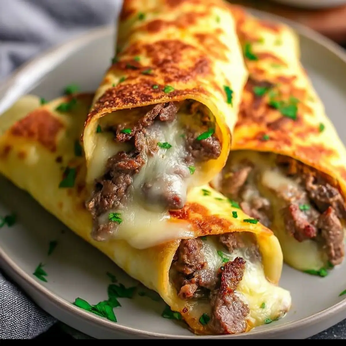 Keto Philly Cheesesteak Rolls on cutting board