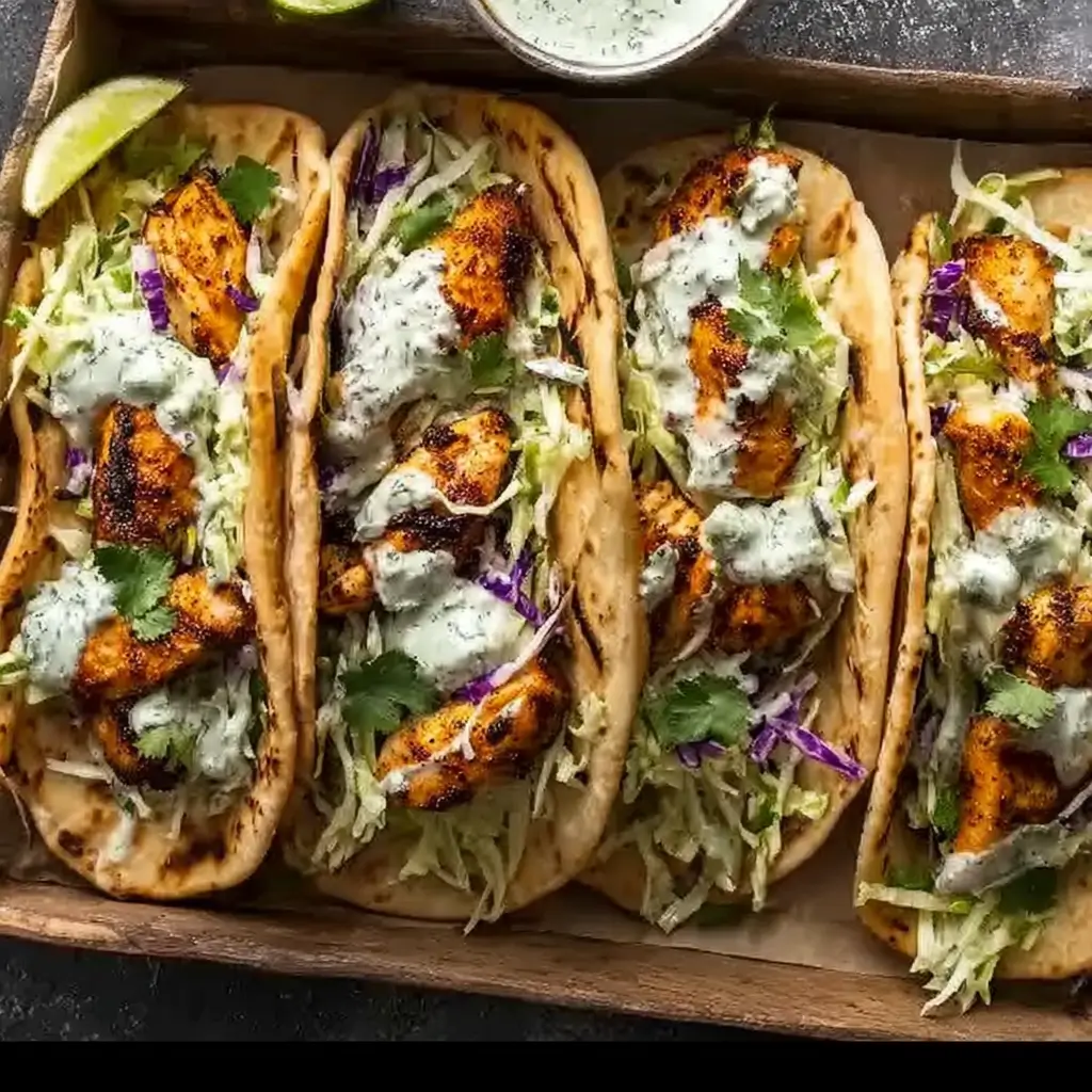 Sheet Pan Chicken Pitas served with herby ranch slaw and sides