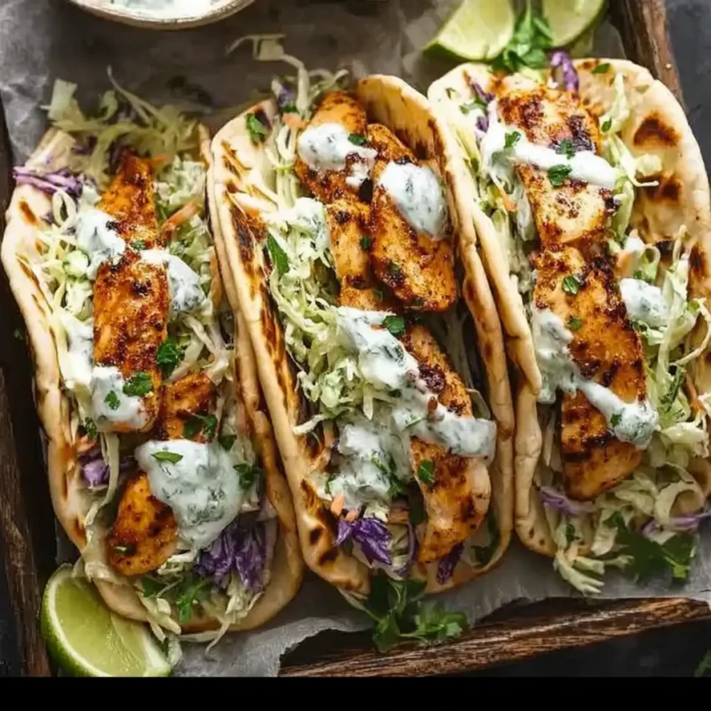 Sheet Pan Chicken Pitas with Herby Ranch Slaw served fresh