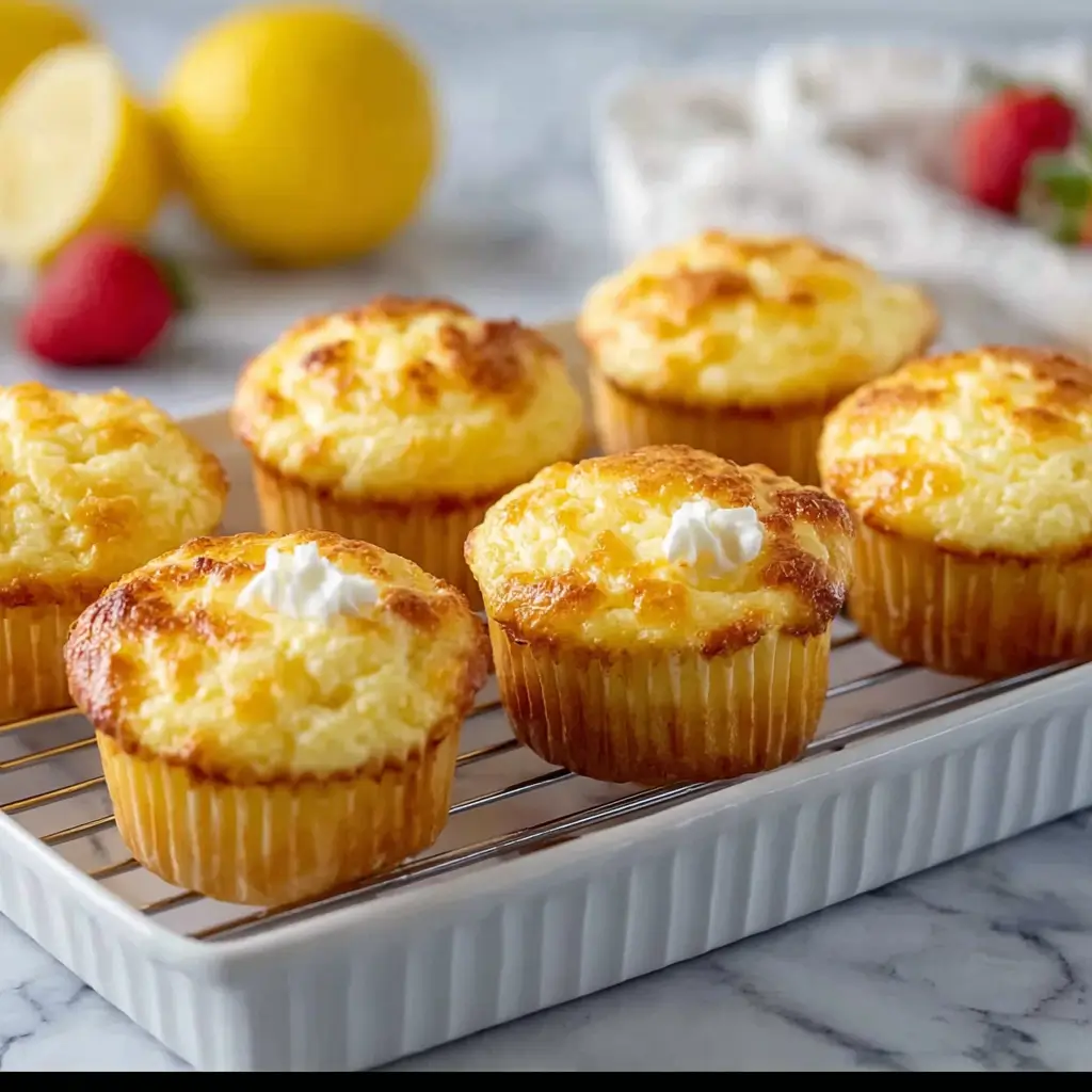 freshly baked keto lemon cream cheese muffins on cooling rack