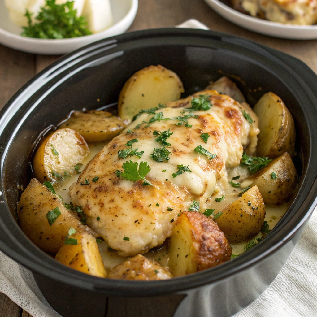 Garlic Parmesan Crockpot Chicken and Potatoes