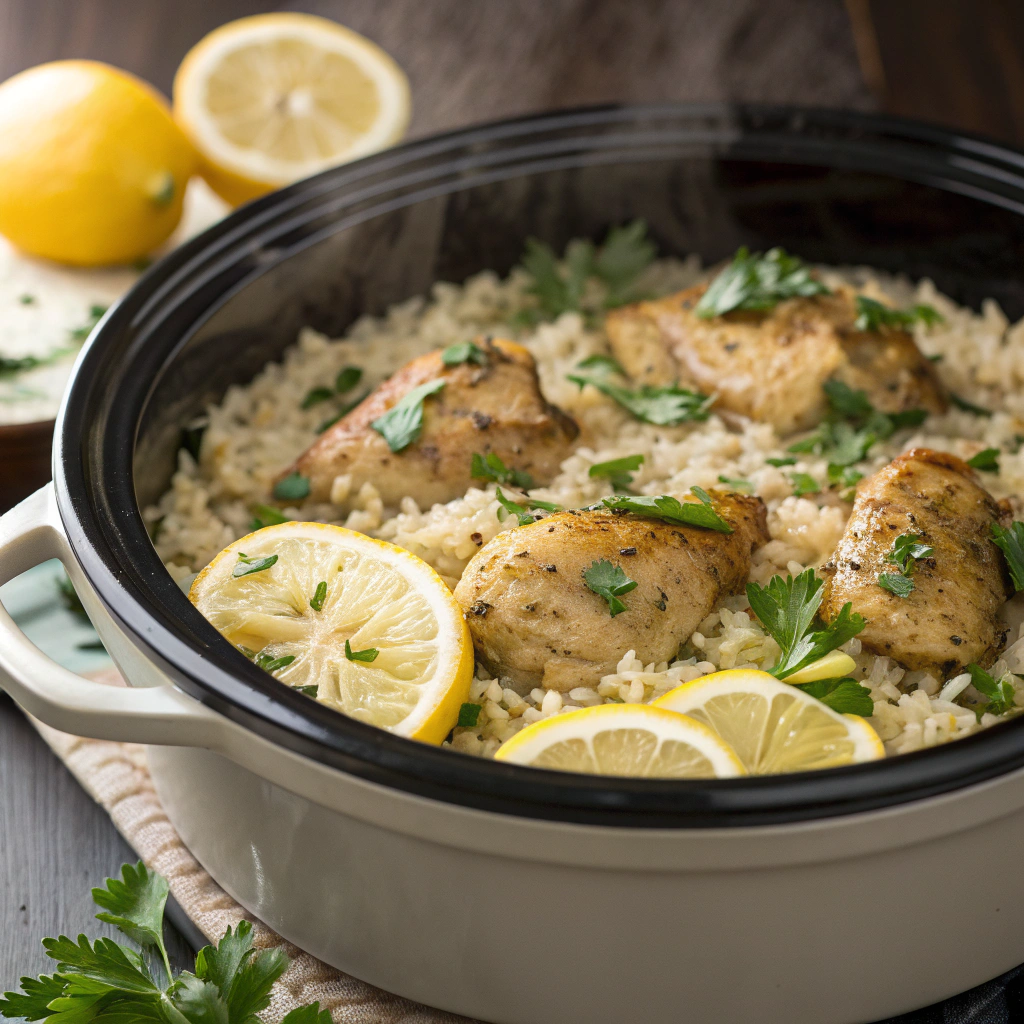 Slow Cooker Lemon Herb Chicken and Rice